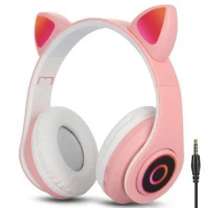 auriculares rosa con rejas de gato
